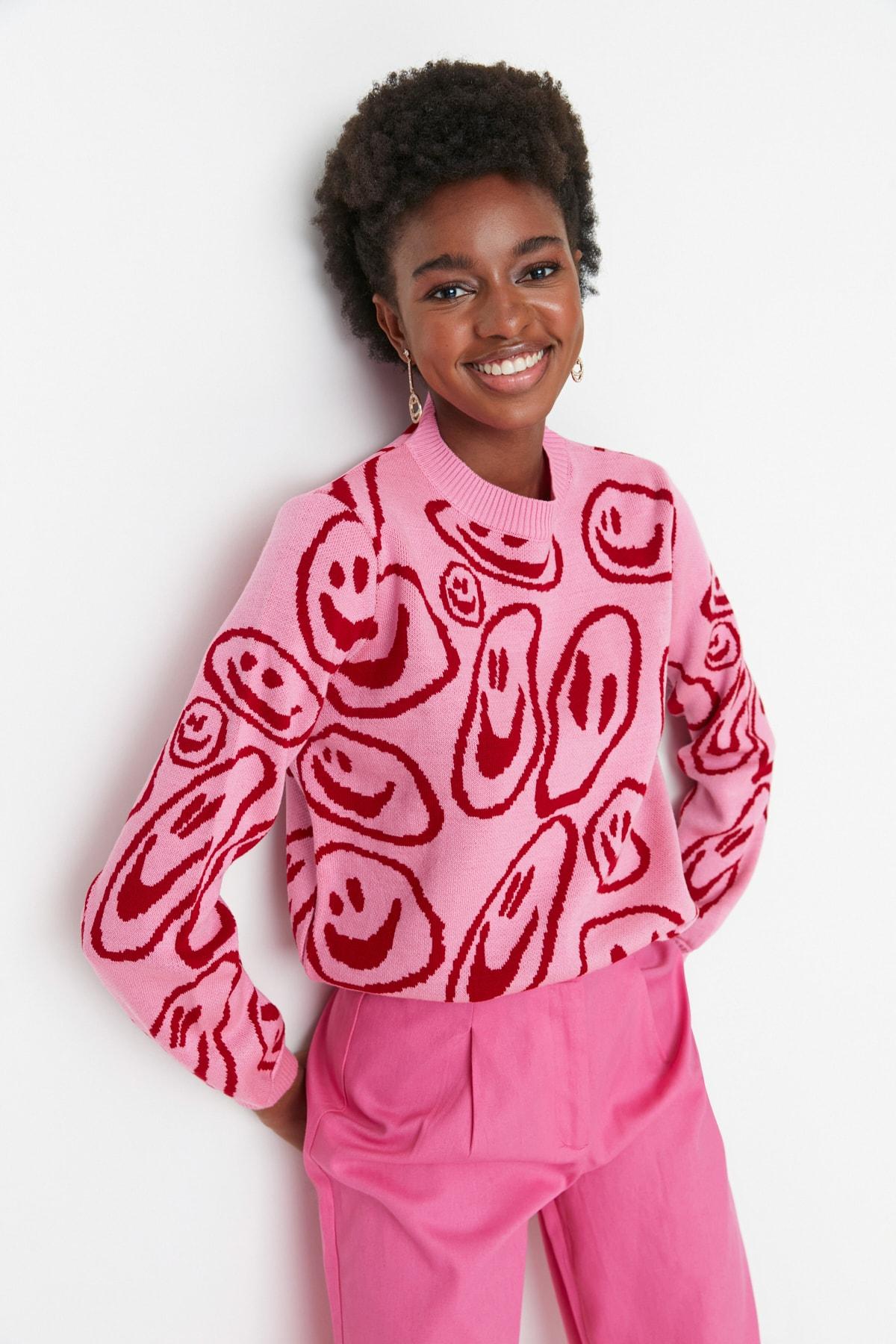 

Розовый жаккардовый трикотажный свитер с круглым вырезом TWOAW22KZ0950..