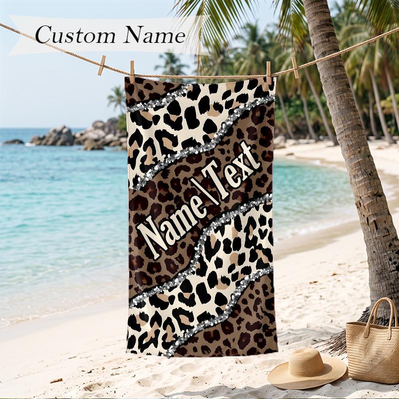 Trendy leopard print Custom Name Printed Beach Towel Personalized Soft Towel For Swimming Beach Travel