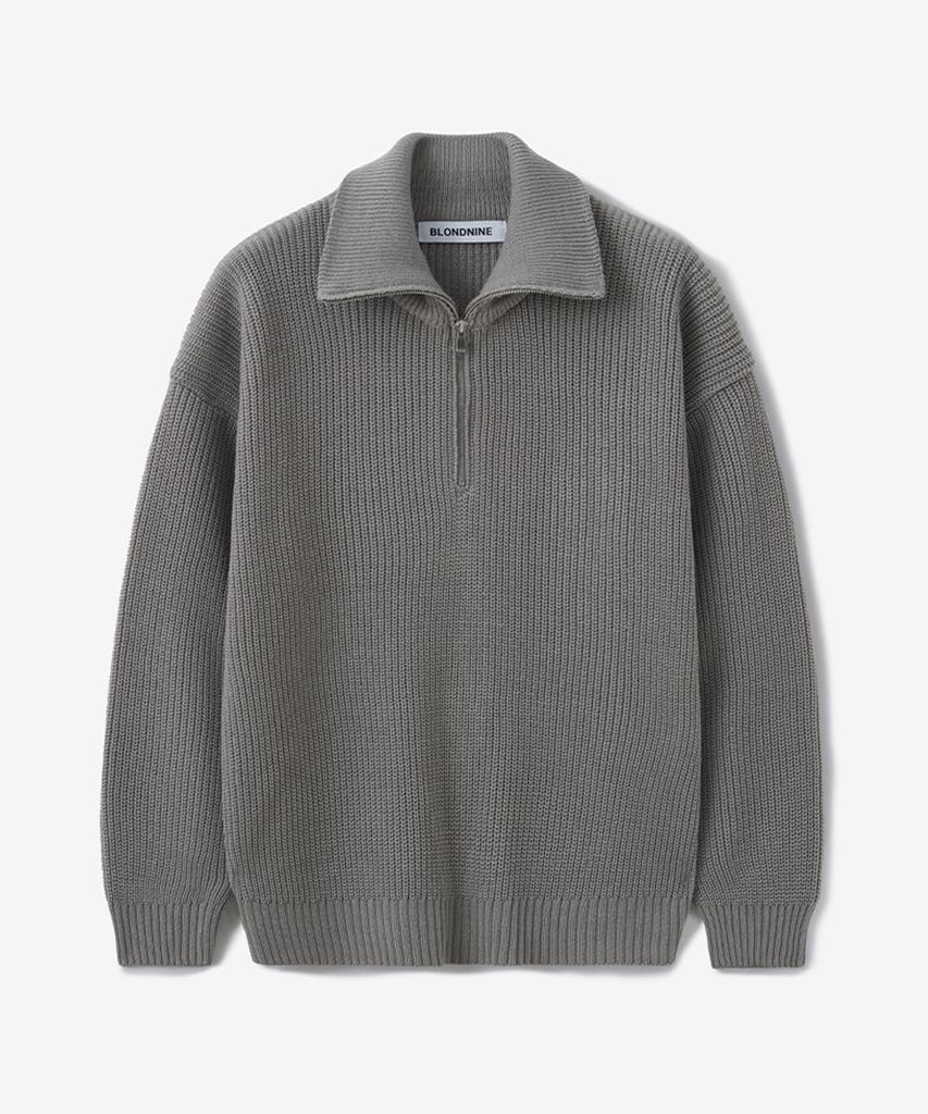 BLOND9 Half Zip Rib Knit Top_Gray