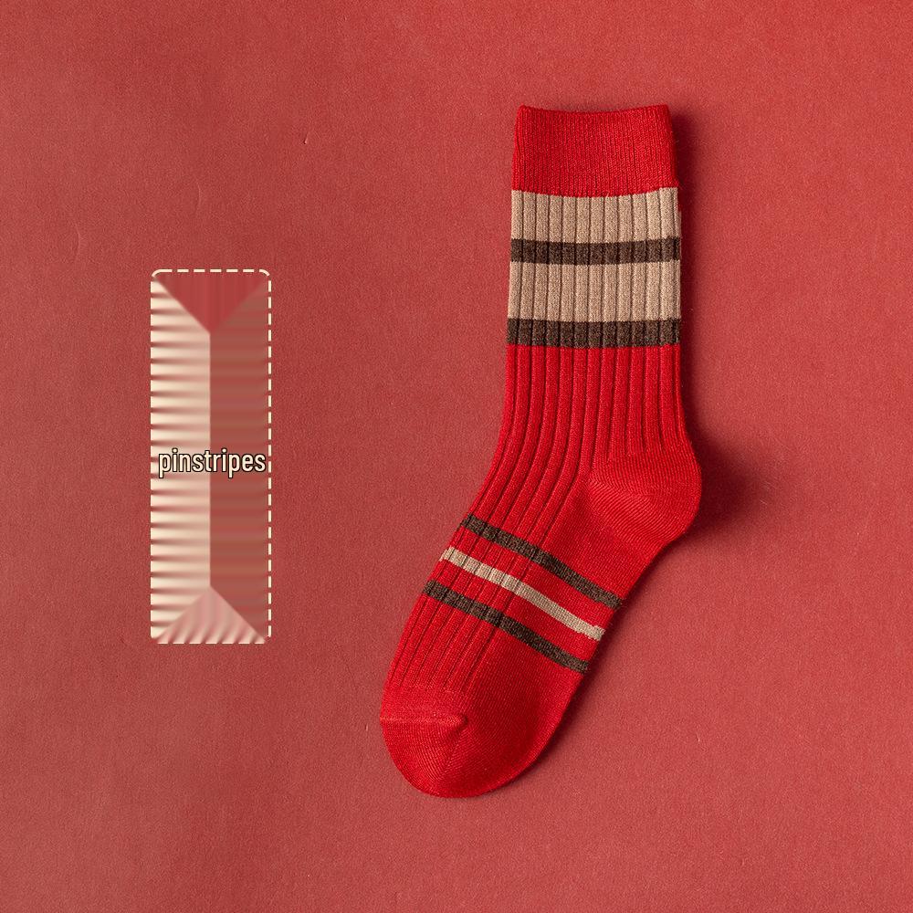 Damskie ciepłe czerwone kaszmirowe skarpety do połowy łydki - Miękkie, odporne na zimno, eleganckie niezbędniki zimowe