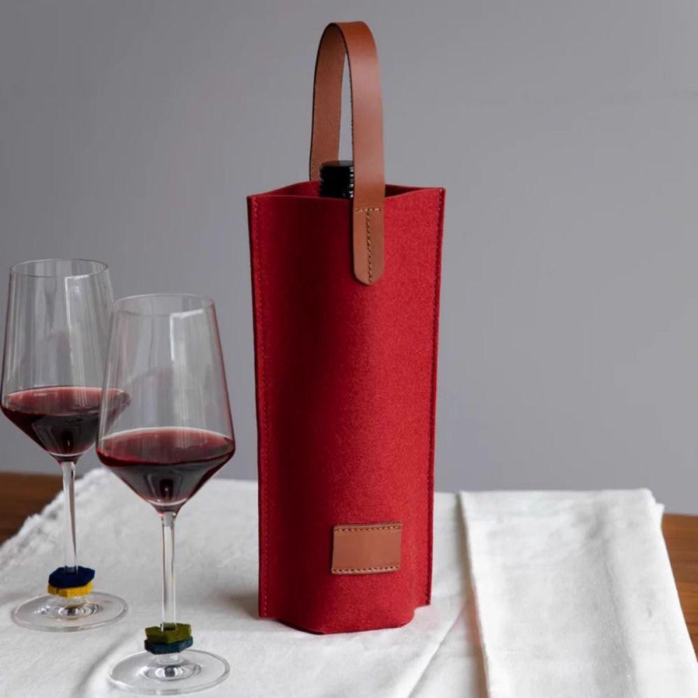 Simple Felt Wine Bag Solid Color Insulated Red Wine Pouch Single Double Bottle Carrier