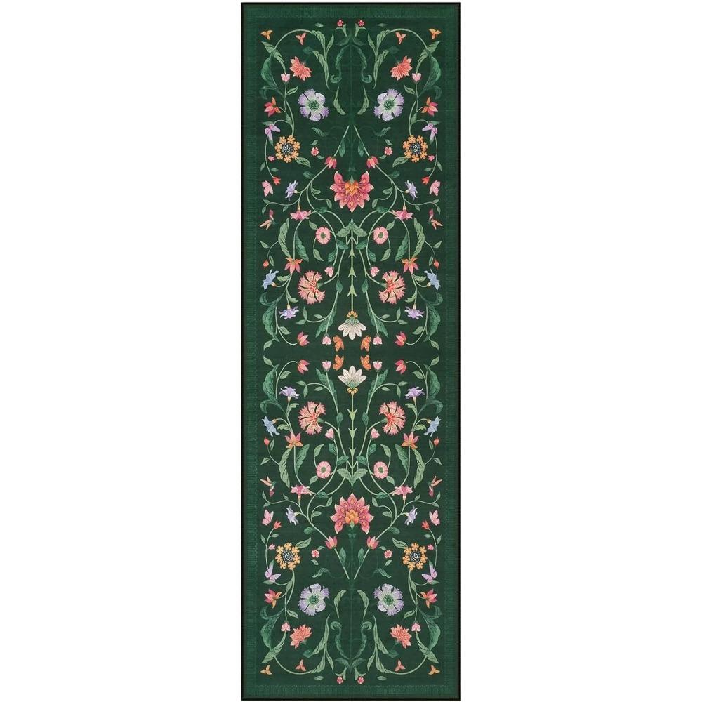 

Runner Rug Corridor Carpet Bedside Bedroom Bohemian Style Flowers Mat Hallway Rugs Foldable Machine Washable Home Decoration 50x160cm