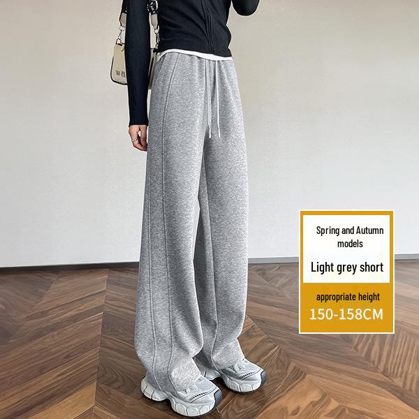 Women's Petite Velvet-Lined Wide-Leg Sweatpants, Straight-Leg Style, Height-Enhancing, 2025 Autumn/Winter Collection.