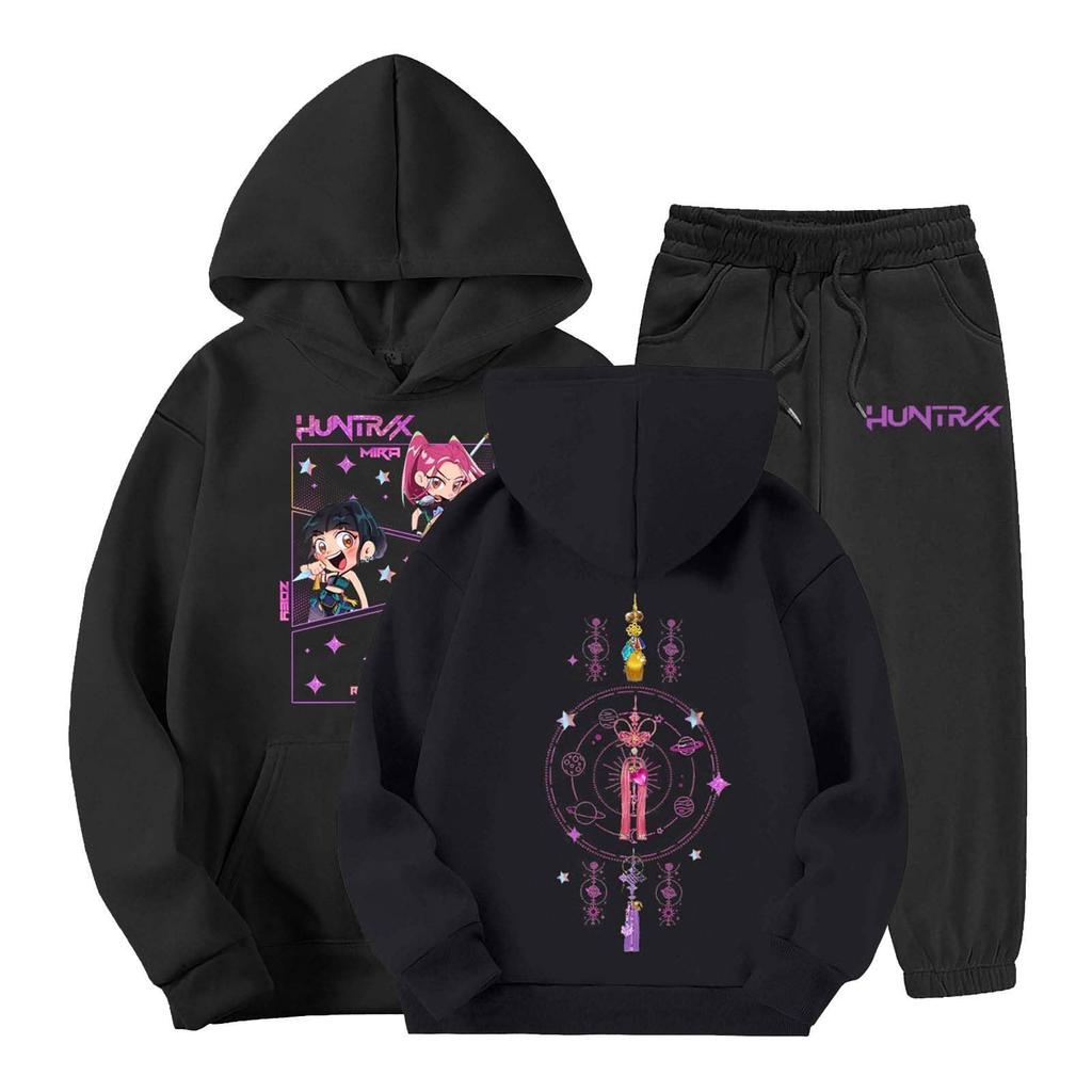 Kinder Freizeitmode Kapuzenpullover, Bedruckter Lockerer Hoodie und Freizeithose Zweiteiliges Set