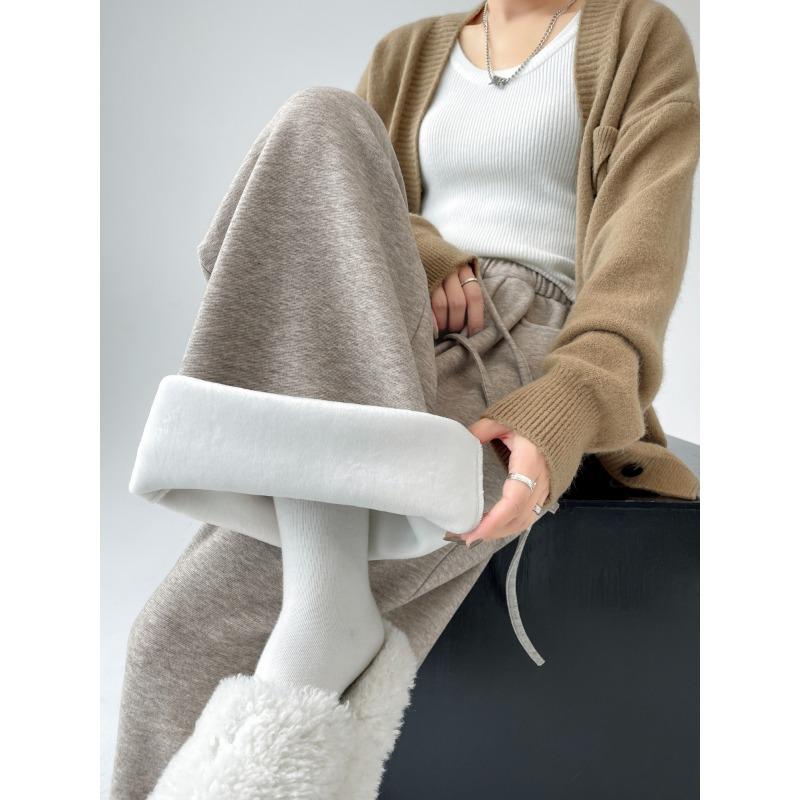 Real autumn and winter new glutinous rice pants women's high waist loose drape straight casual wide-leg pants thickened and velvet pants