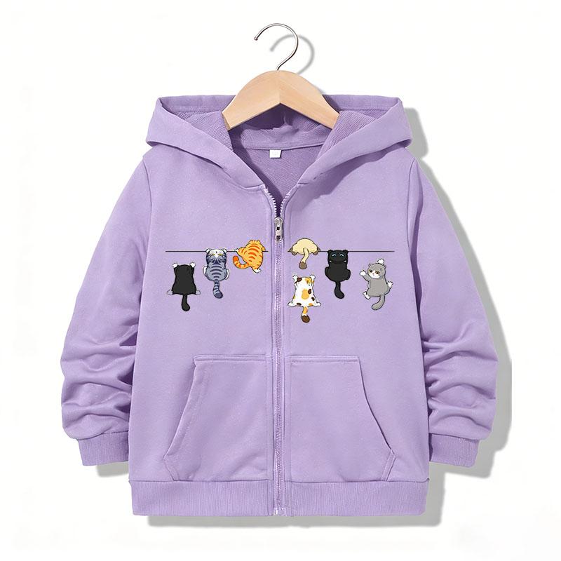 Felpa con cappuccio e zip Divertente Casual Gatto Lettere Felpe Giubbotti Ragazzi Ragazze Y2k Comoda Felpa con zip Primavera Autunno Felpe