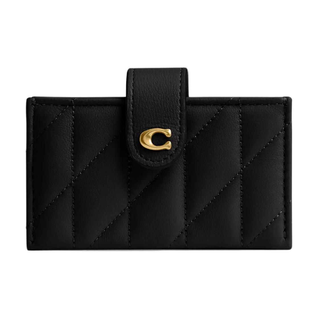 Coach Essential 10 Classic Logo Quilted Multi-Card Leather Wallet Women wallet Black CAO12-B4BK Black
