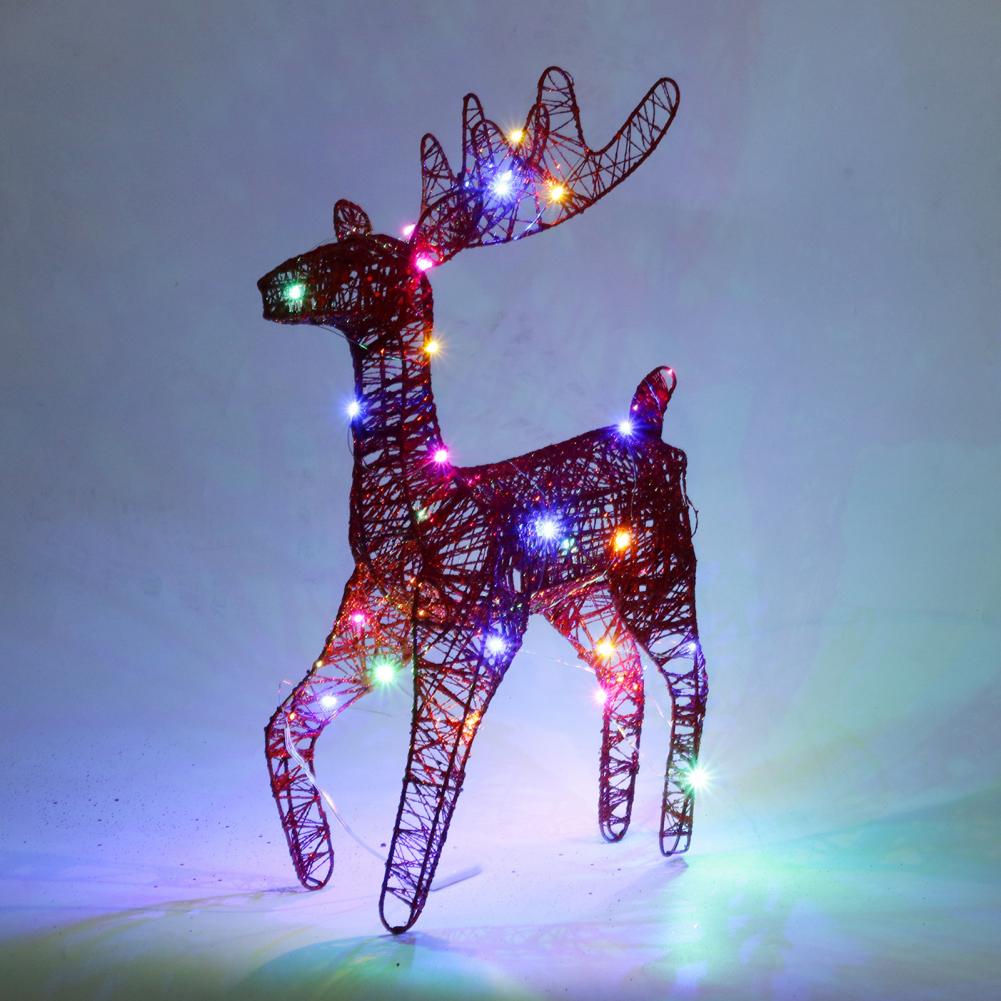 Lighted Christmas Reindeer Figurine 3D Metal Standing Deer Statue with LED Light for Outdoor Christmas Lawn Yard Decor Ornament