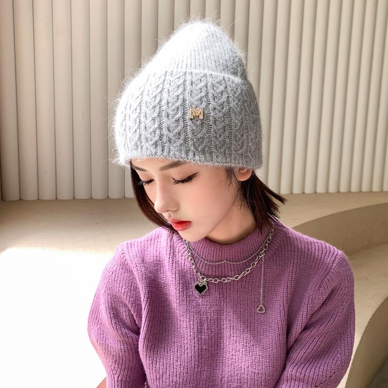 

Шапка Жіноча осінь-зима Декоративна вовняна шапка з хутра кролика з діамантами Тепла універсальна товста 54-58CM