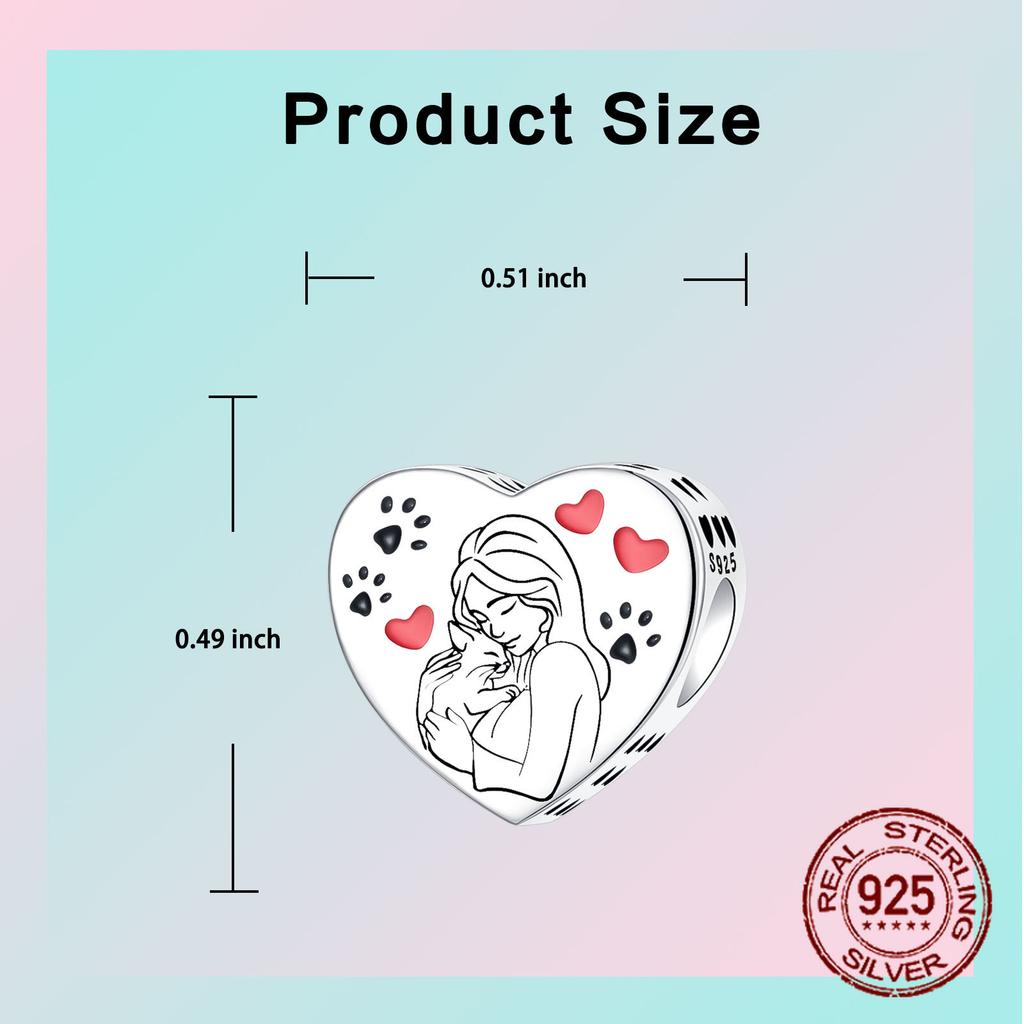 copper Best Friend Girl and Dog Pet Heart Shaped Bead Charm Compatible With Authentic Charm Bead Charms Bracelets Women Do It Yourself Jewellery Gift