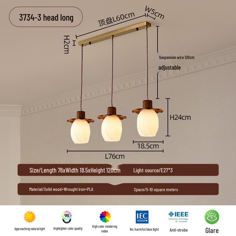 Walnut Retro Chandelier, Eye-Protective Lamp for Chinese Restaurant, Bar, Bedside, or Study.