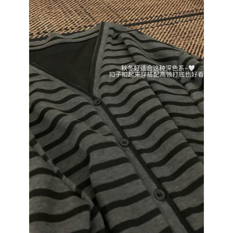 Giacca cardigan a righe contrastanti larga stile casual da donna, nuova per primavera e autunno, a monopetto, maglione in maglia a maniche lunghe