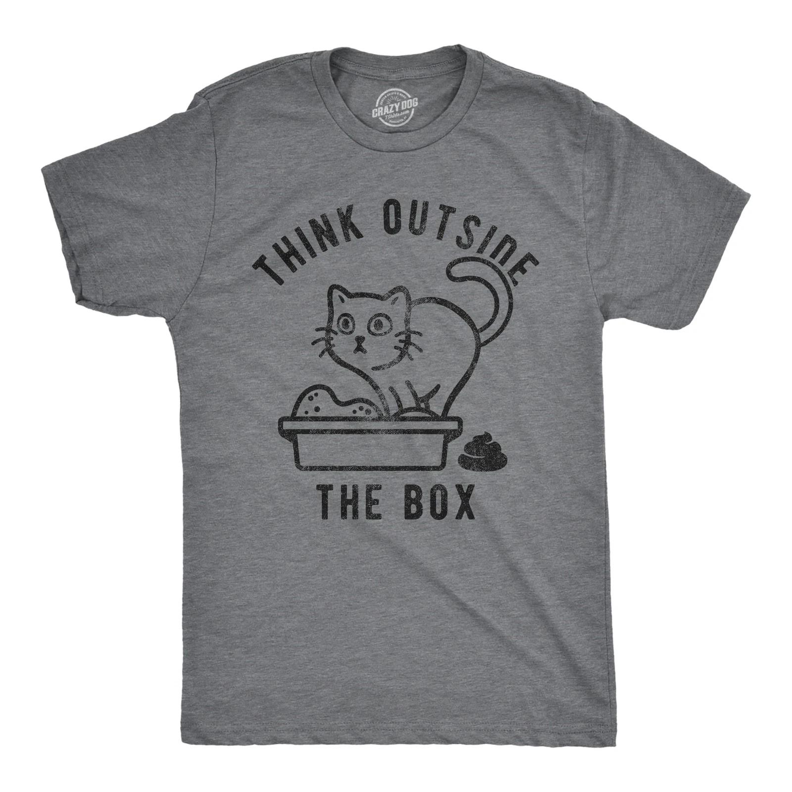 Mens Think Outside The Box Funny Cat T-Shirt Hilarious Graphic Cool Saying Top XXXXL