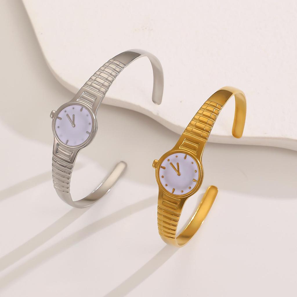 Retro Luxury Fashion Creativity Drip Oil Watch Shaped Strap Texture Design Stainless Steel Opening Bracelet For Women