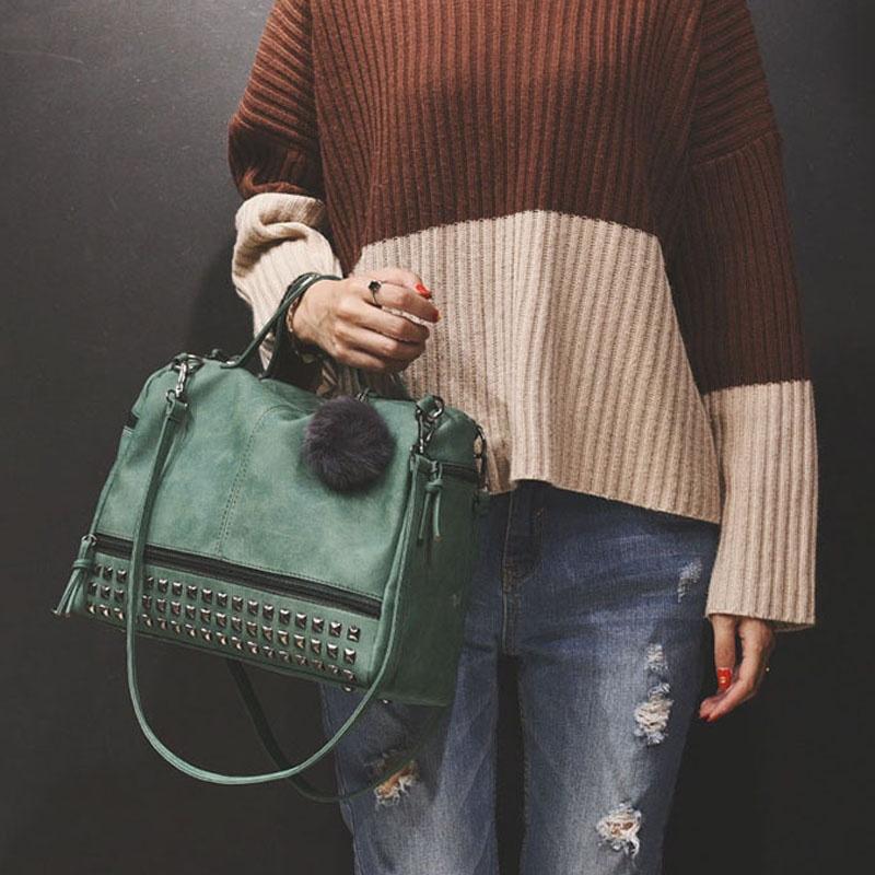 Chic And Spacious Casual Women Large Capacity Solid Rivet Shoulder Messenger Crossbody Bags