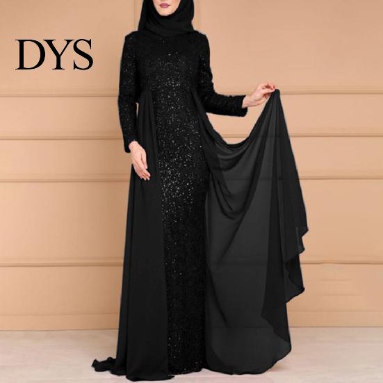 Dress O-Neck Long Sleeve High-Waist Net Yarn Stitching Women Elegant Shiny Sequins Bodycon Party Maxi