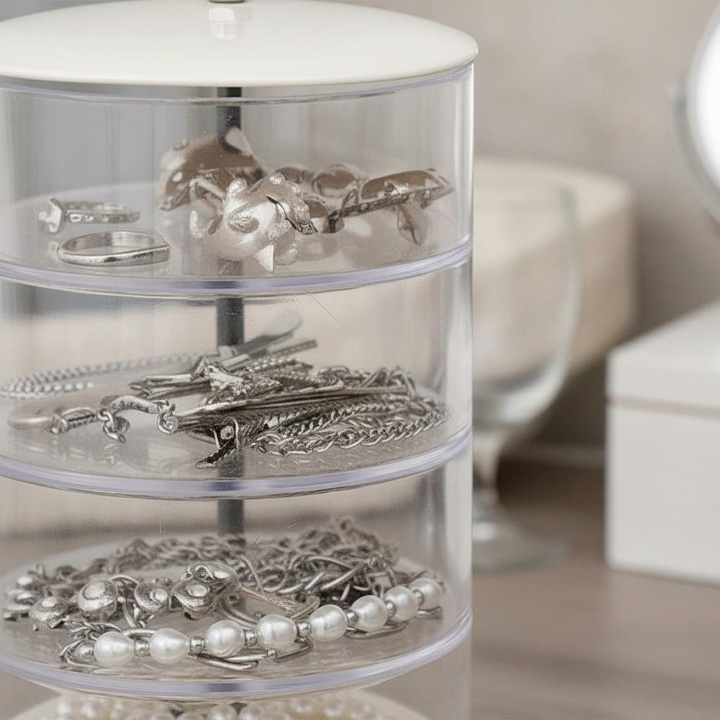 Multi-Layer Jewelry Storage Box Rotatable Rotating Jewelry Box Hair Accessory Holder Space-Saving Tiered Acrylic Organizer