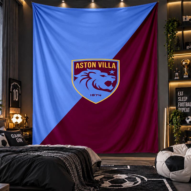 Wall Hanging Tapestry Aston Villa Football Print Cloth for Living Room Bedroom Home Decor