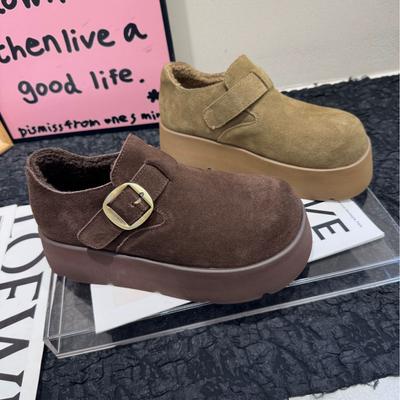 Mattes Leder Plateau-Birkenstocks Damen 2025 Winter Samt Baumwollschuhe vielseitige Slipper