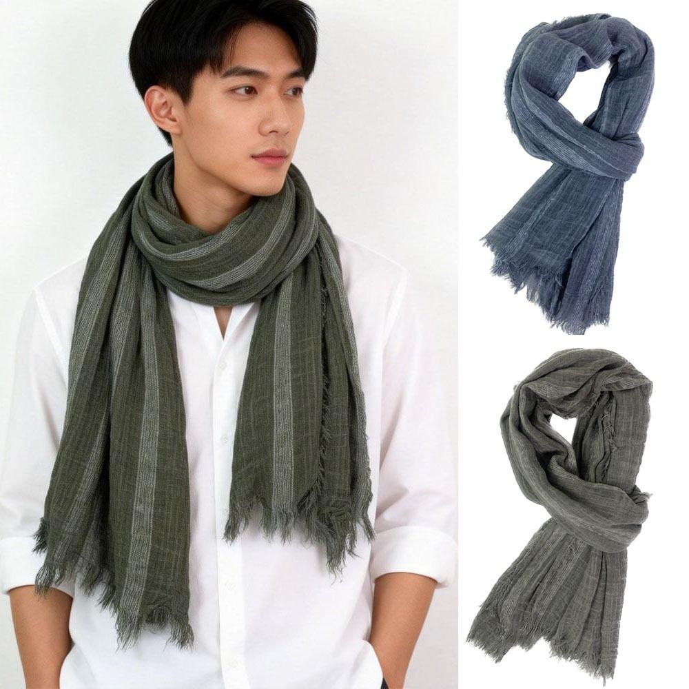 Striped Men's Striped Scarf Neckerchief Short Tassel Scarves Shawls  Wrap  for Men Women