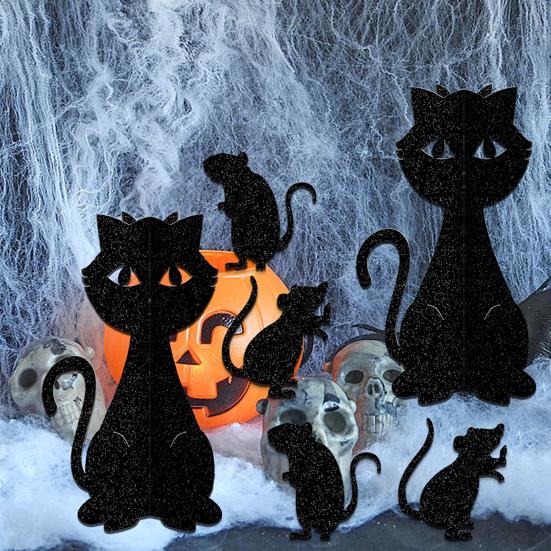 8Pcs/Set Halloween Ornament Realistic Design 3D Cats Mouse Statue Desktop Ornament Horror Decoration