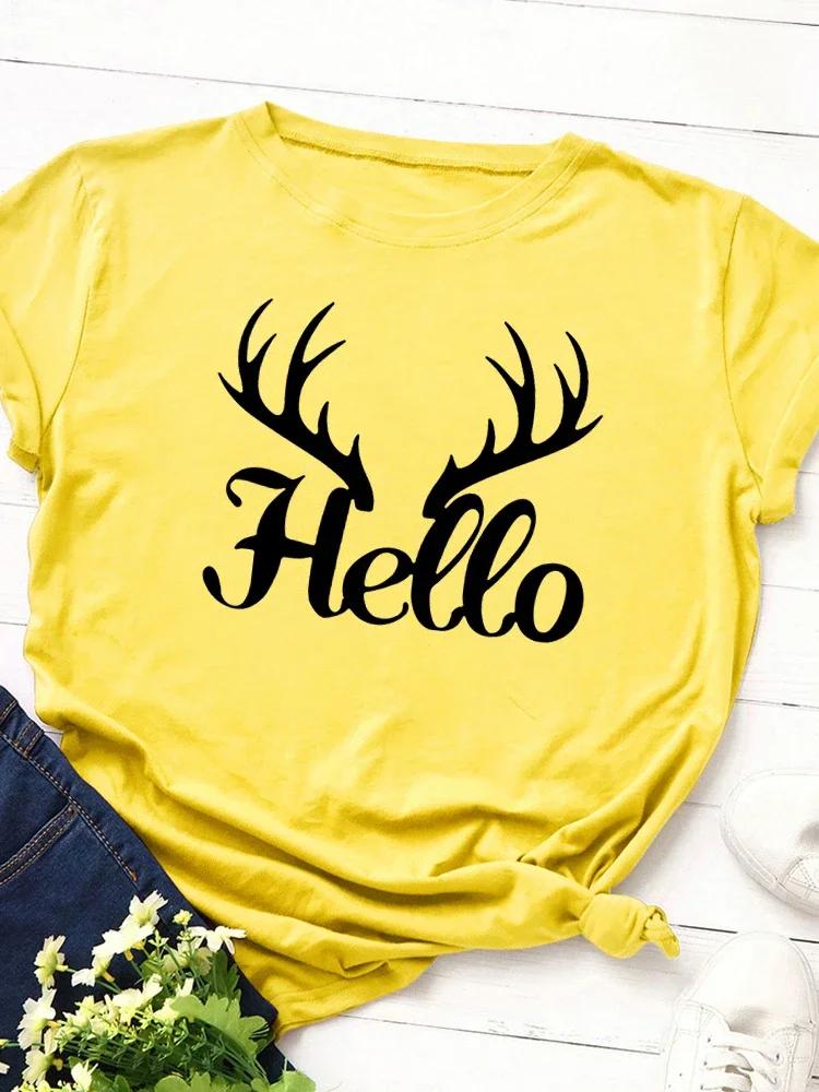 

Футболка женская с принтом «Hello», с коротким рукавом, с круглым вырезом, свободная, женская футболка, женская футболка, топы, одежда, camisetas mujer XXXL жёлтый