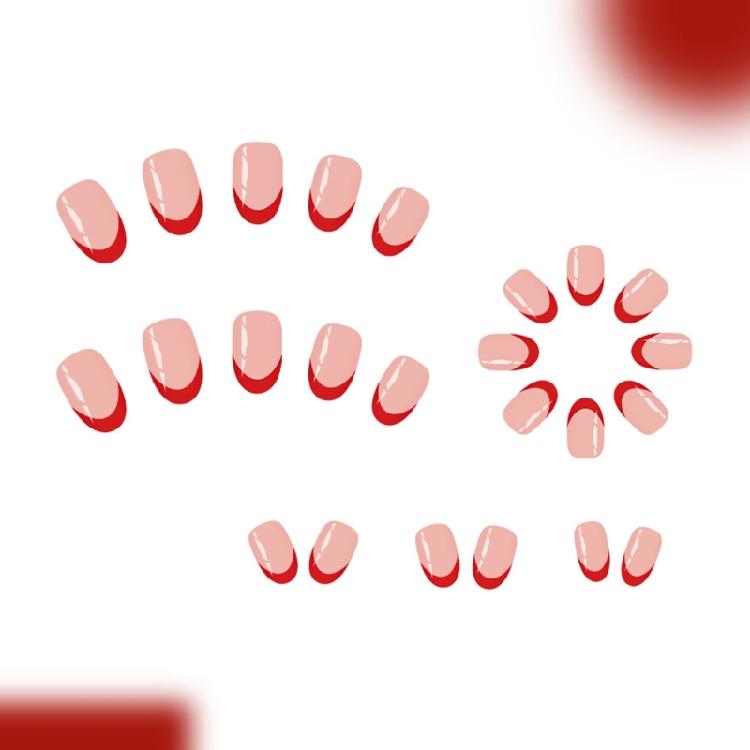 French Style Press On Nail 24Pcs Glossys Red Holiday Design Short Almond Shape Sparkles Easy Application