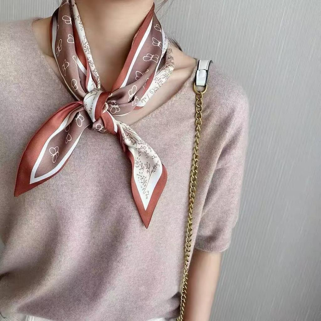 Fashion Print Hair Ribbon Scarf Women Neck Tie Bag Scarfs Satin Silk Skinny Headscarves Ladies Foulard Floral Bands New