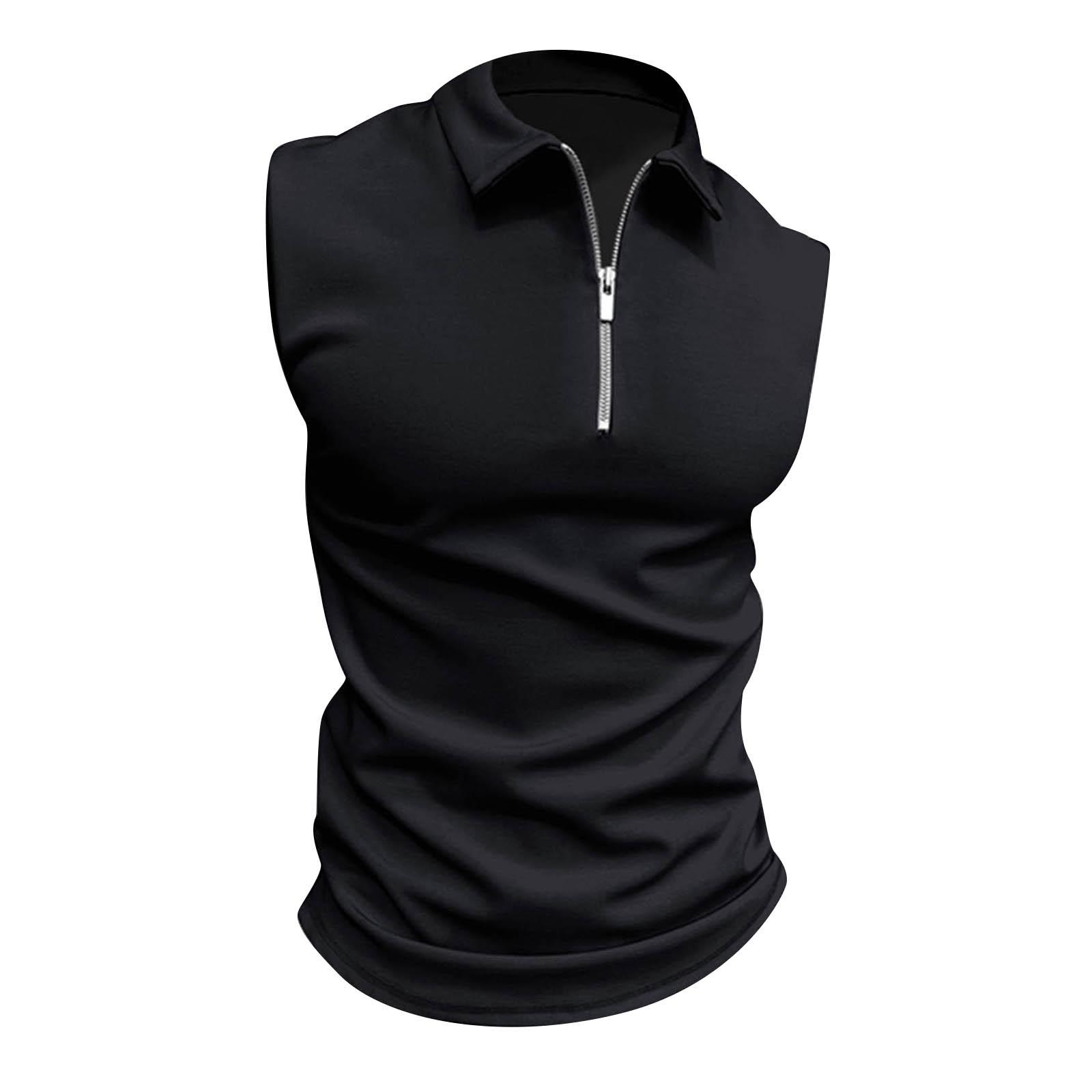 

Мужская летняя майка с лацканами на молнии и лацканами, сплошной цвет, повседневная майка без рукавов, футболка XXL чёрный