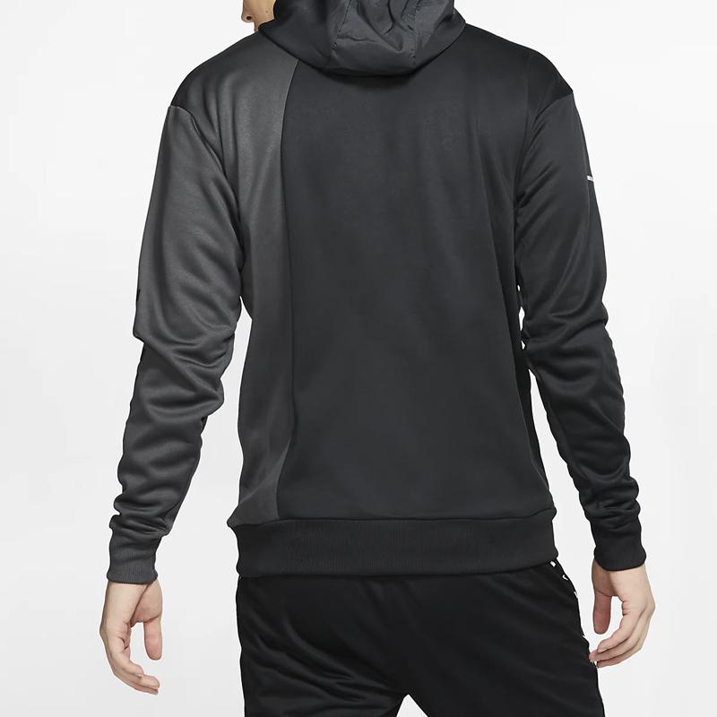 Nike Mikina s kapucí s reflexním potiskem loga abecedy na poloviční zip se stahovací šňůrkou Pánské topy Černá Šedá AT6098-060