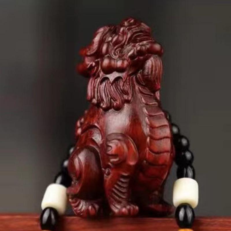 Rosewood Qilin Pixiu Hand-Carved Pendant Ornament