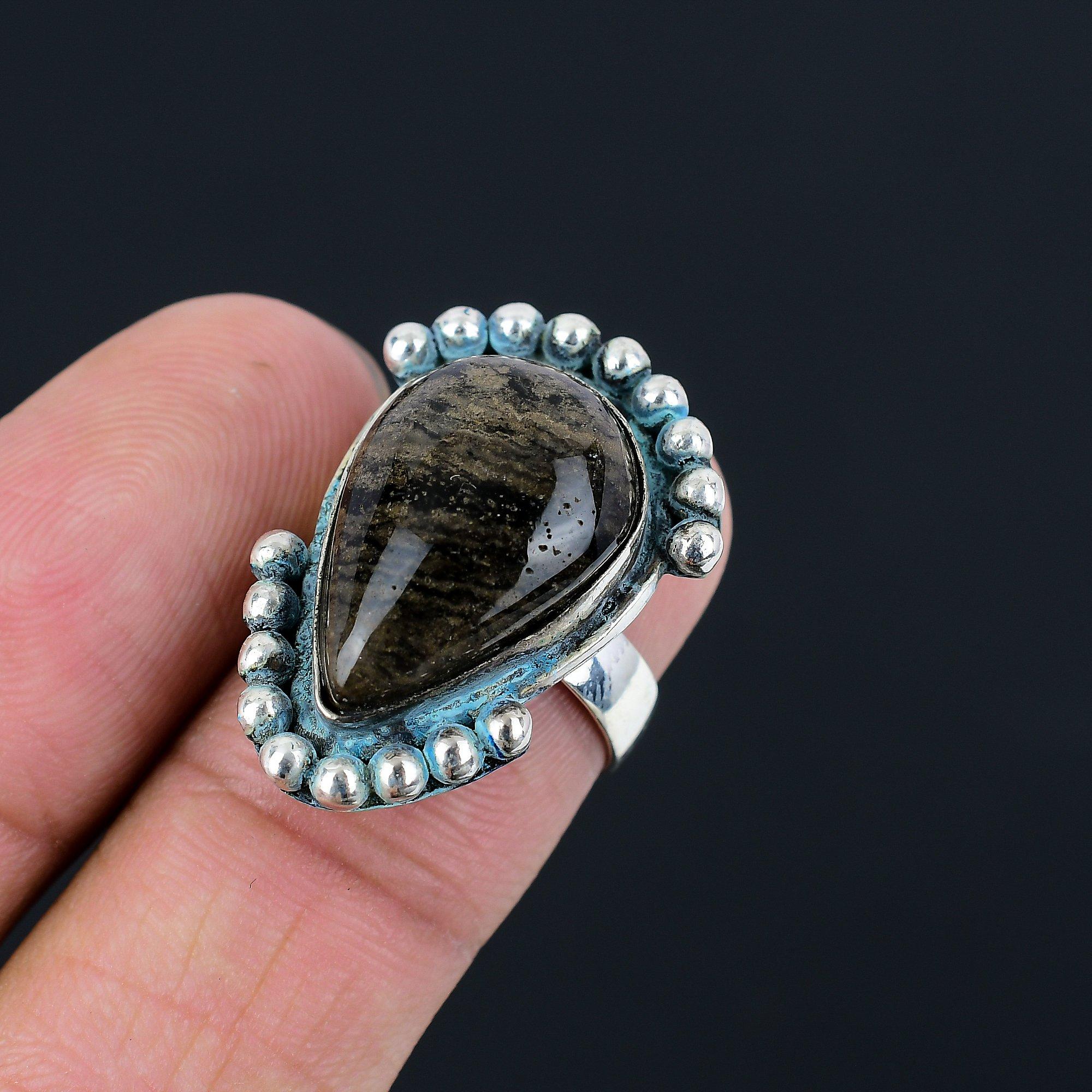 

Natural Honey Dendrite Opal Sterling Silver Statement Anniversary Ring Size 7 7