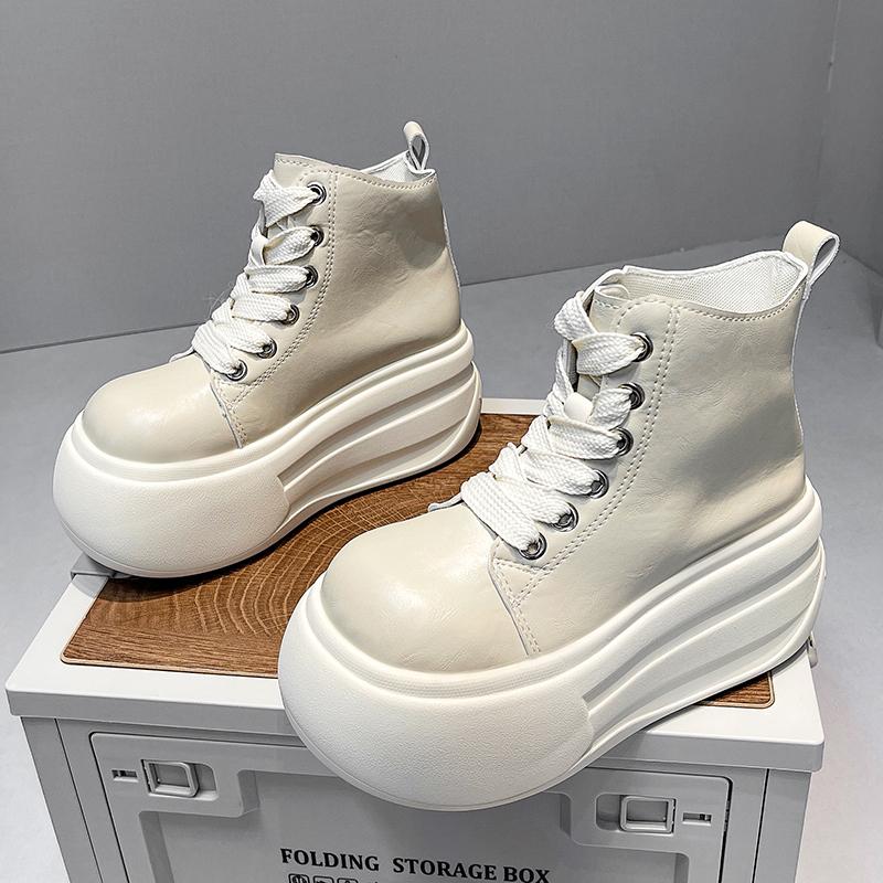 Fashion 9cm High Heel Suede Leather High-top Chunky Sneakers Shoes Women's Autumn Spring New Muffin Platform Casual Sneakers