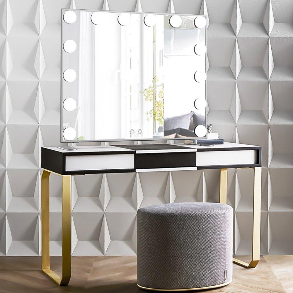 Wonstart Hollywood-Tischspiegel für Schauspielerinnen mit 14 warmen und kühlen LEDs, 2-farbiges Licht, verstellbarer Spiegel mit Tisch-LED, geeignet für Tischspiegel