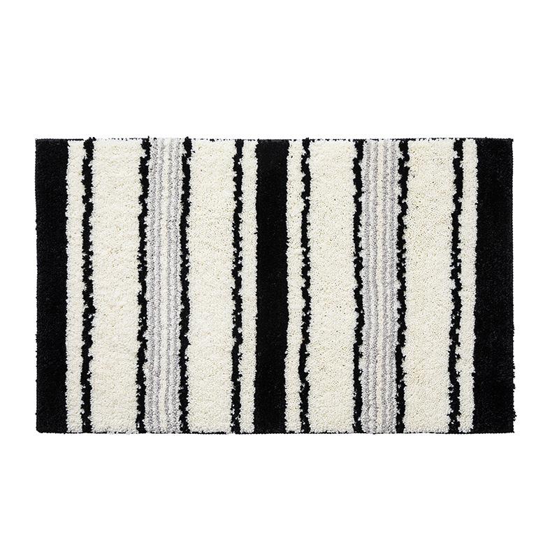 Black & White Striped Non-Slip Absorbent Bathroom Mat – Versatile for Toilet, Bedroom, and Door Entry.