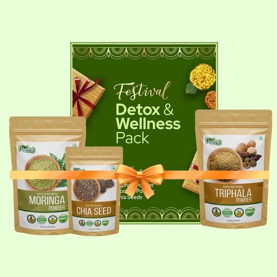 Organic Zing Diwali Detox & Wellness Pack | Moringa Powder, Triphala Powder & Chia Seeds | 100% Natural, Plant-Based & Nutrient-Rich Superfood Combo