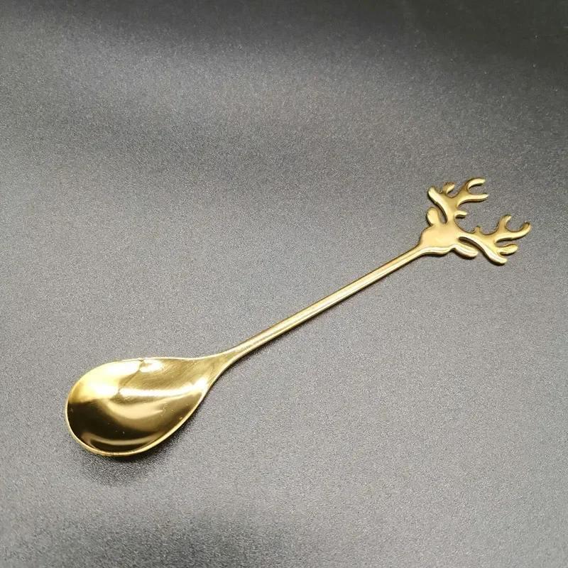 Antlers Shape Spoon Stainless Steel Coffee Dessert Spoon Ice Christmas Antlers Tea Tiny Stirring Tool Accessories
