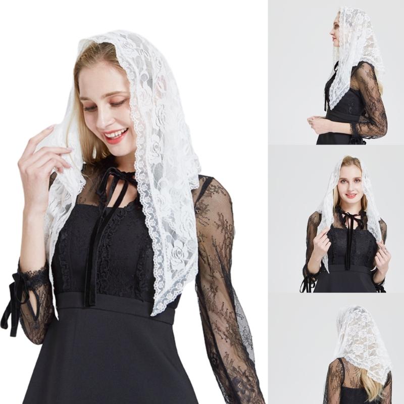 Triangle Scarfs for Summer Triangle Shawl with Floral Pattern for Ladies Mother Church Funerals Pray Sunproof Supplies