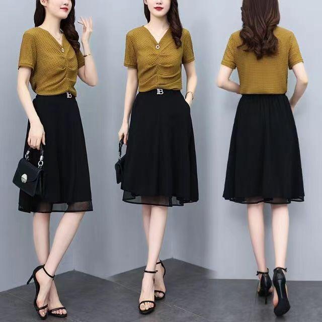 Chiffon Spring and Summer Half Skirt High-end High Waisted A-line Women's Mid To Long Style Loose and Slimming Temperament Thin Skirt Black