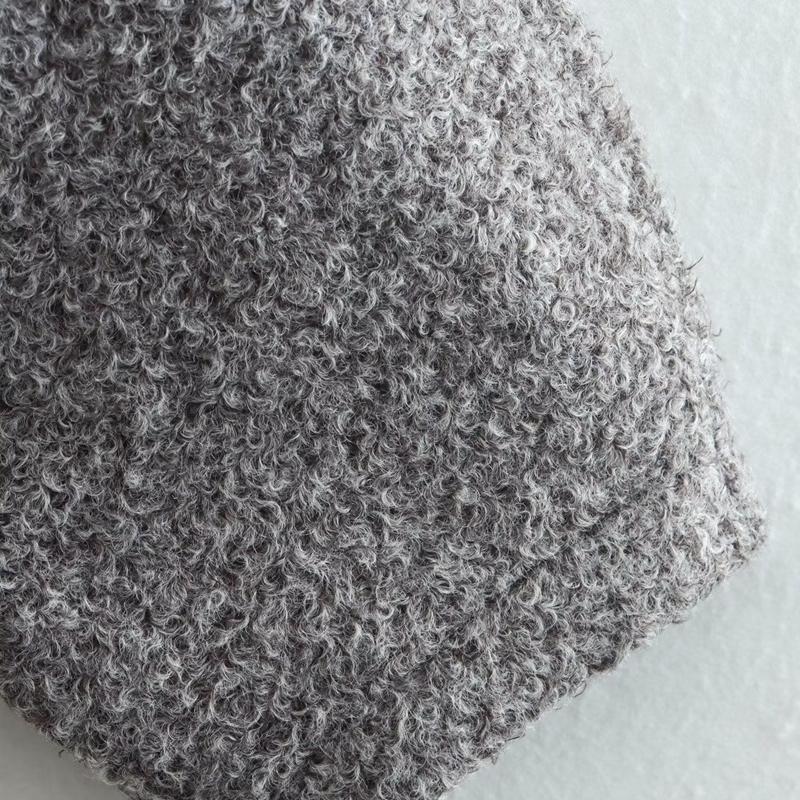 Damen Casual Loose Stehkragenjacken Frühling Warm Grau Knopf Langarm Bomber Mode Plüsch Solide Weibliche Oberbekleidung