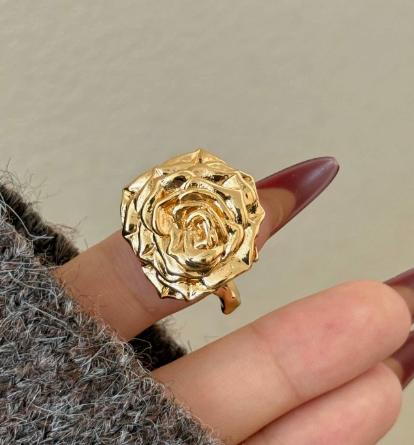 Two Tone Style Rose Ring, Vintage Floral Wide Jewelry