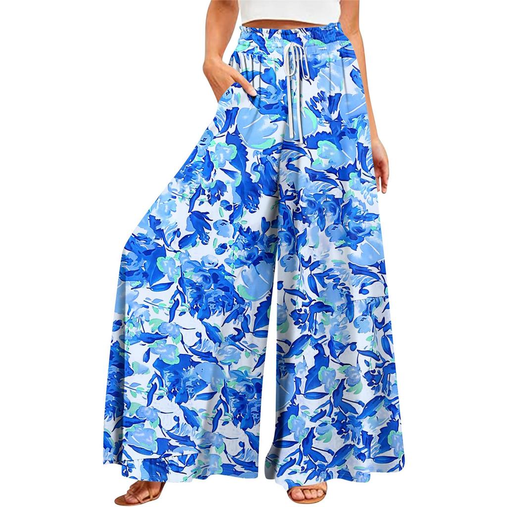 Women's Summer Wide Leg Pants High Waisted Flowing Pockets Fashion Casual Casual Bohemian Printed Beach Pants