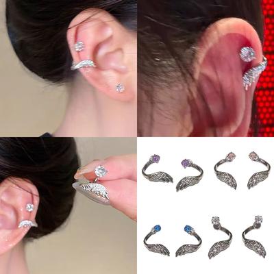 Angel Wing Twisted Rhinestones Studs Earrings Crystal Embellished Wing Ear Bone Nail Alloy Jewelry For Sensitive Skin