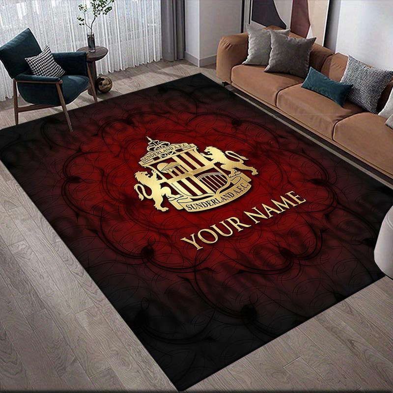 Custom Name Sunderland AFC2 Flannel Pattern Square Carpet,Area Rug,Carpet Rug for Living Room Bedroom Sofa Playroom Decor,Non-slip Floor Mat