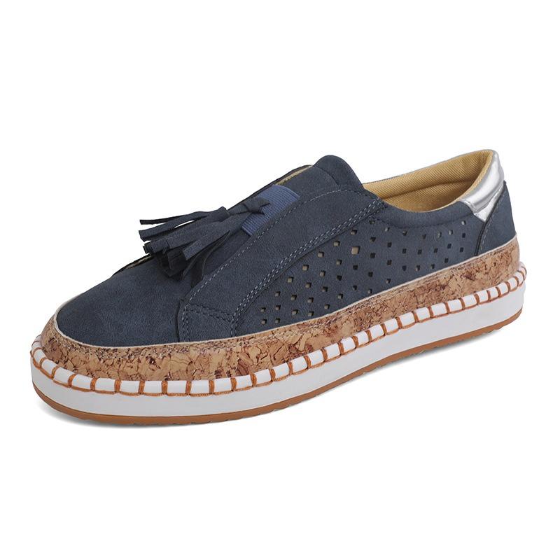 Neue Retro-Rundzehen-Elastik-Perforierte Atmungsaktive Einzelne Schuhe mit Lässigen Fransen und Flachen Sohlen