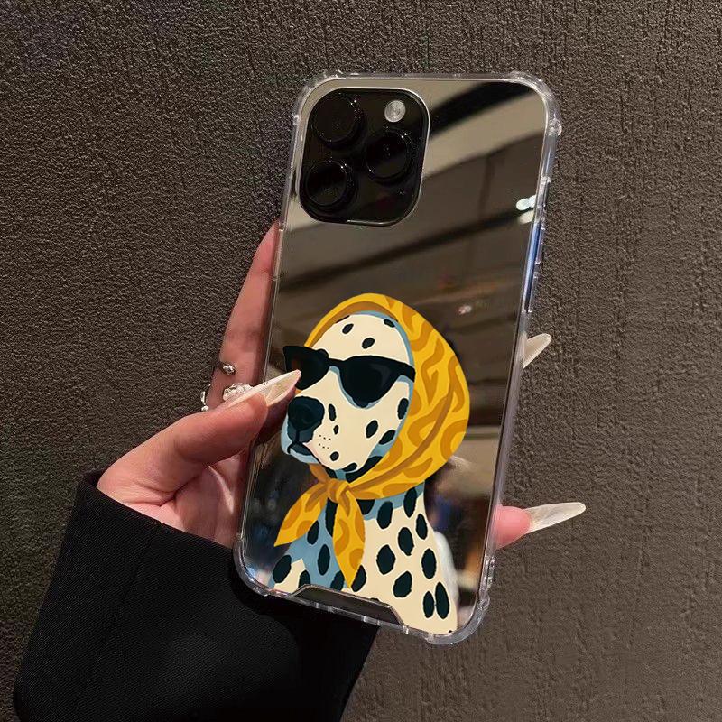 Cute Dog Pattern Phone Case For iPhone 11 12 13 14 15 16 17 Pro Max XS X XR 7 8 Plus Make Up Mirror Shockproof Soft Cover
