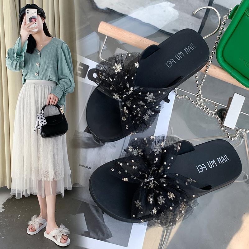 

New summer slippers women s fashion flats, bow non-slip and wear-resistant women s cool slippers 40/41 чорний