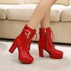 Sexy Single Boots Lace Up Solid Leather High Thick Heel Platform Ankle Short Boots Unisex Plus Size Padlocks Boots