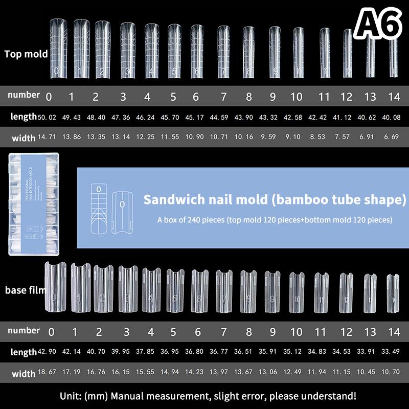 Sandwich Dual Nail Forms 240Pcs 15Size Extensions-Dual Forms Coffin Oval Almond Nail Forms Top Mold Bottom Mold Extensions