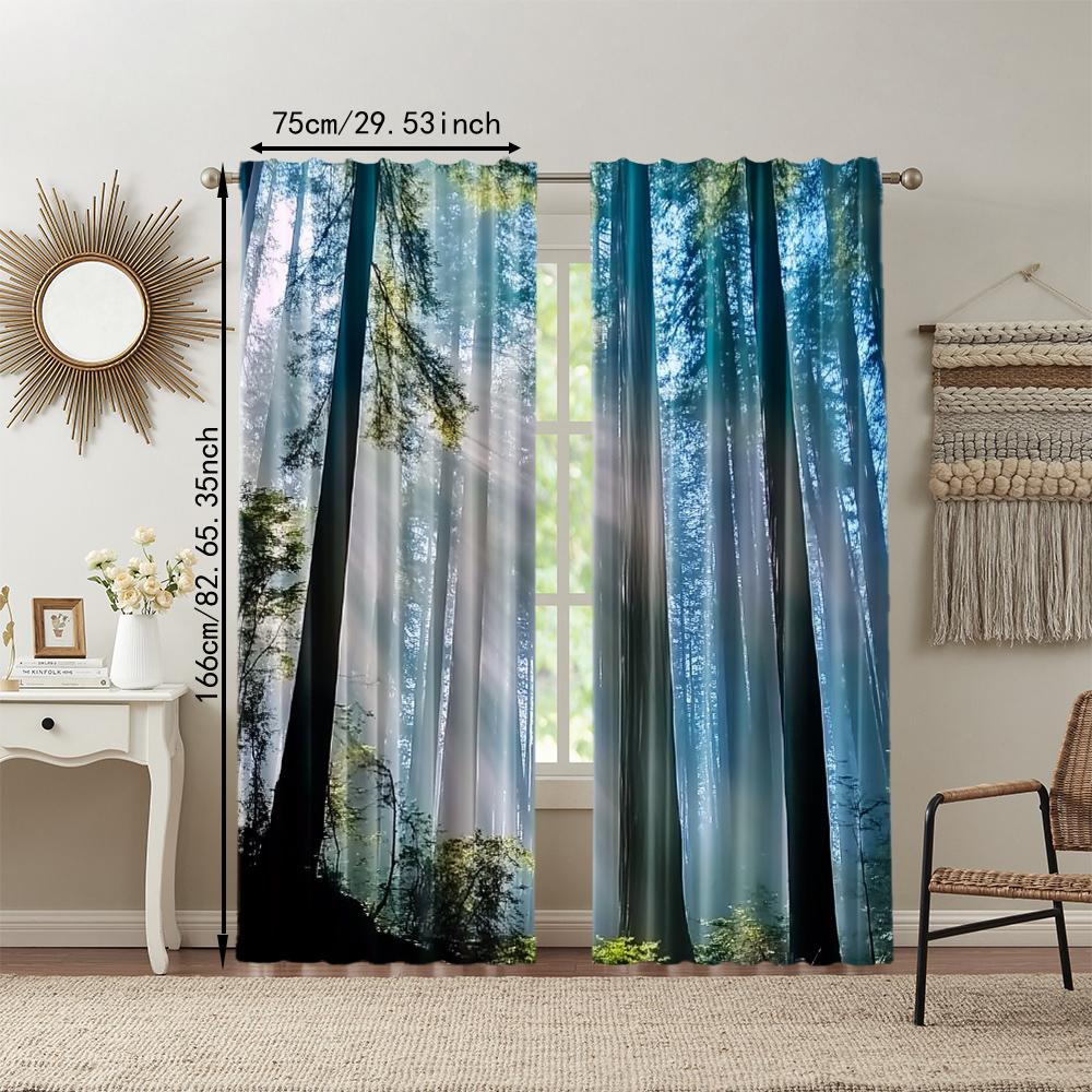 Set aus 2 Waldsonne Mode Dekorative Fenstervorhänge Digital Bedruckter Vorhang Wohnzimmer Büro Heimdekoration Mit Stangentasche Polyester Ideal Für